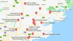 Live in Care in Essex - Hospitals covered