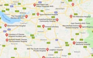 Live in Care in Cheshire, Hospitals covered by our service