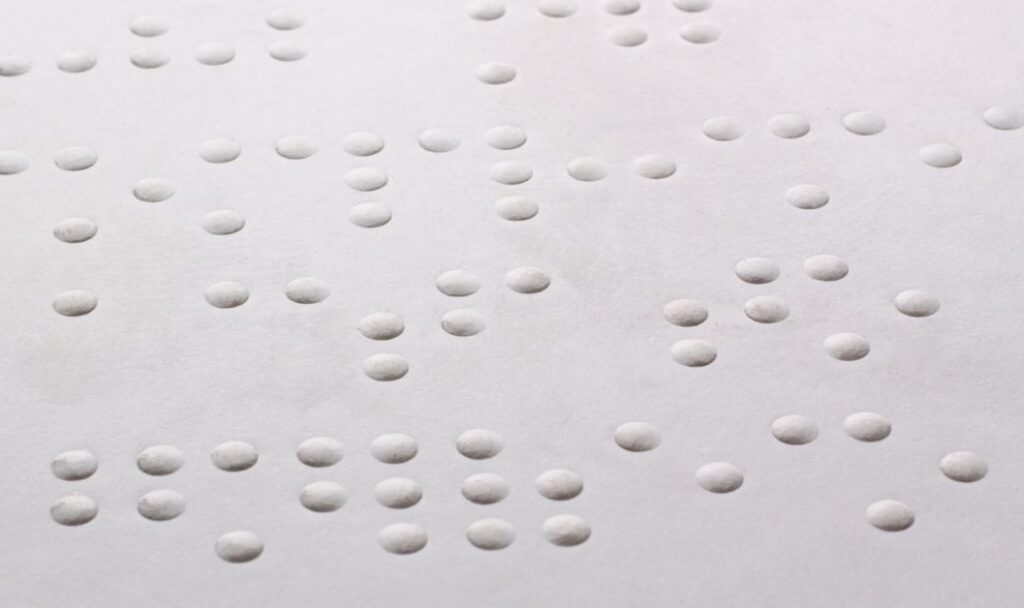 close up of braille on paper