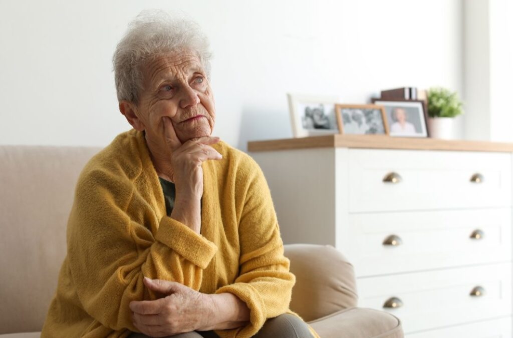 woman with dementia looking confused