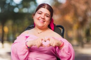 woman in a wheelchair who has cerebral palsy