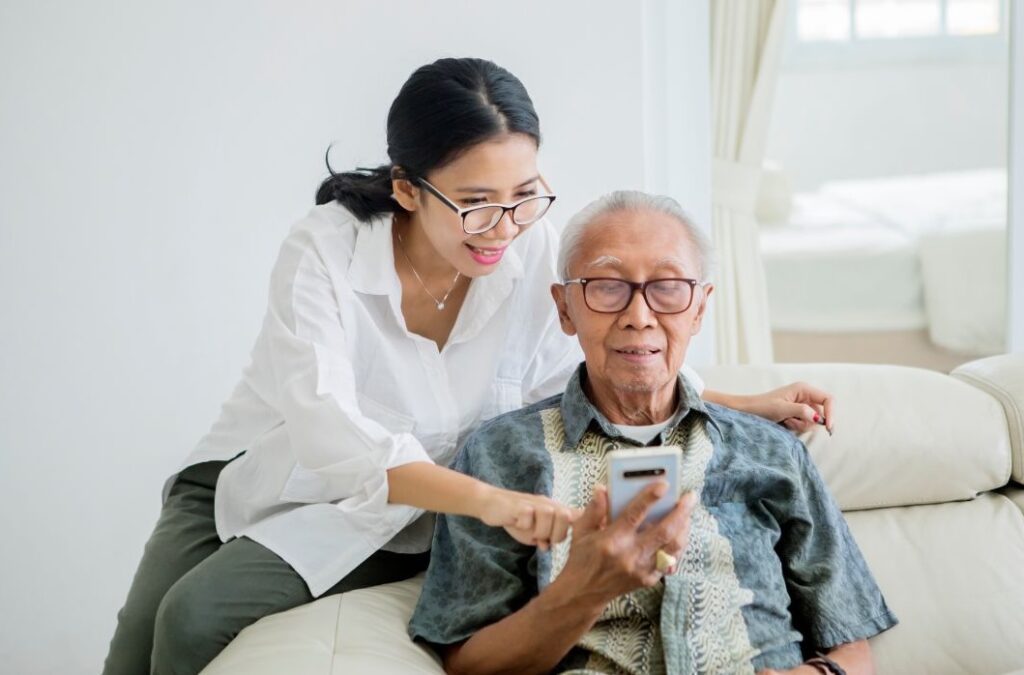 woman on phone with her dad