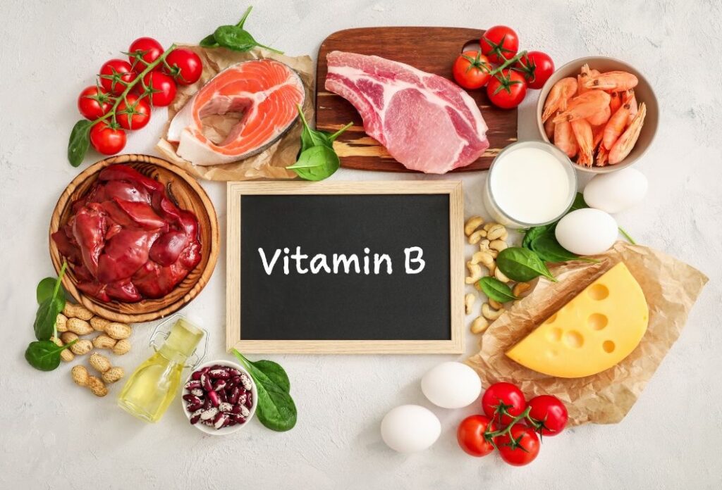 a plate of foods that contain vitamin b